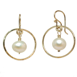 Ivory Freshwater Pearl Hammered Circle Earrings