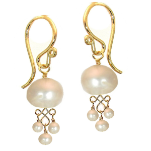 Ivory Pearl Earrings with Filigree Wire