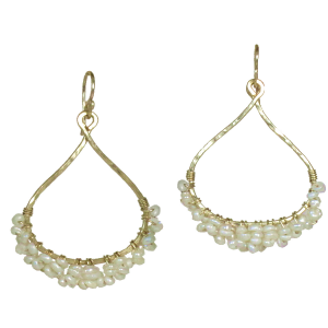Ivory Pearl Hammered Drop Hoop Earrings
