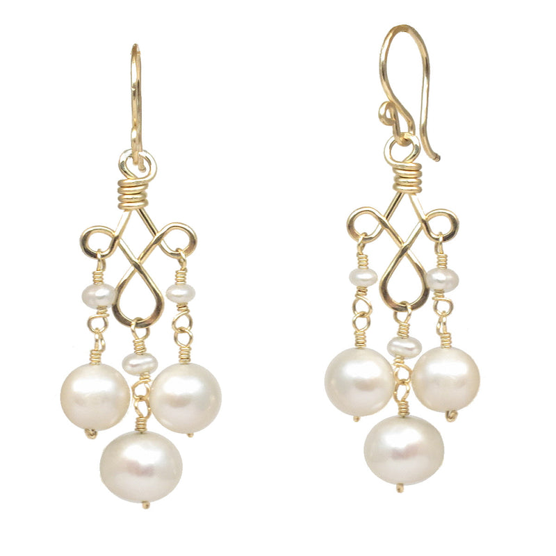Ivory Pearl Hammered Curled Wire Earrings