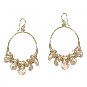 Hammered Hoop Earrings Wrapped with Keshi Pearls – Artisan Handmade Jewelry