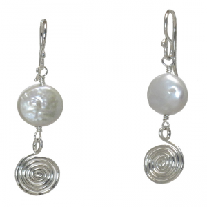 Hammered Swirl Earrings with Ivory Coin Pearls