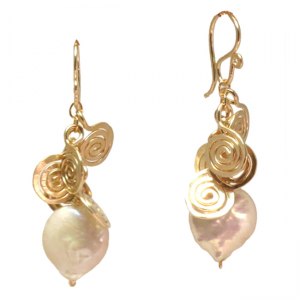 Ivory Pearl Earrings with Hammered Swirls