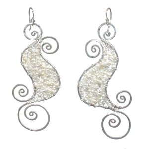 Hammered Spiral Earrings with Wrapped Pearls – Artisan Handmade Jewelry
