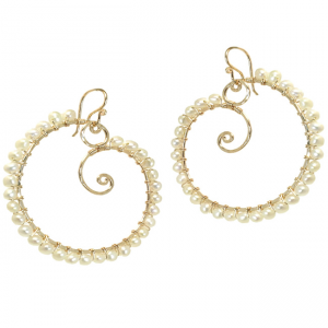 Hammered Swirl Earrings with Wrapped Ivory Pearls