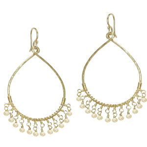 Hammered Drop Earrings with Dangling Ivory Pearls