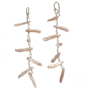 Linked Pink Biwa Pearl Earrings