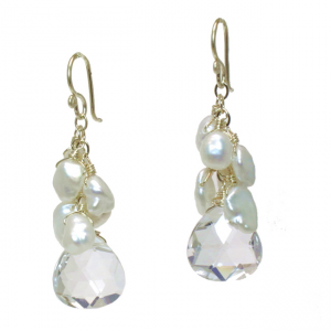 Ivory Keshi Pearl Cluster Earrings with Crystal Quartz