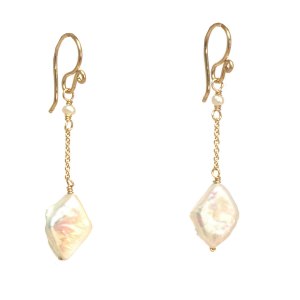 Ivory Diamond-Shaped Pearl Chain Earrings