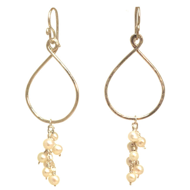 Ivory Pearl Hammered Teardrop Earrings