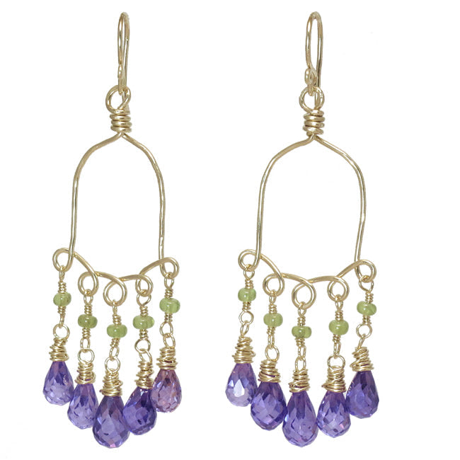 Hammered Half-Round Hoop Earrings with Peridot & Amethyst - ClickThatClicks 
