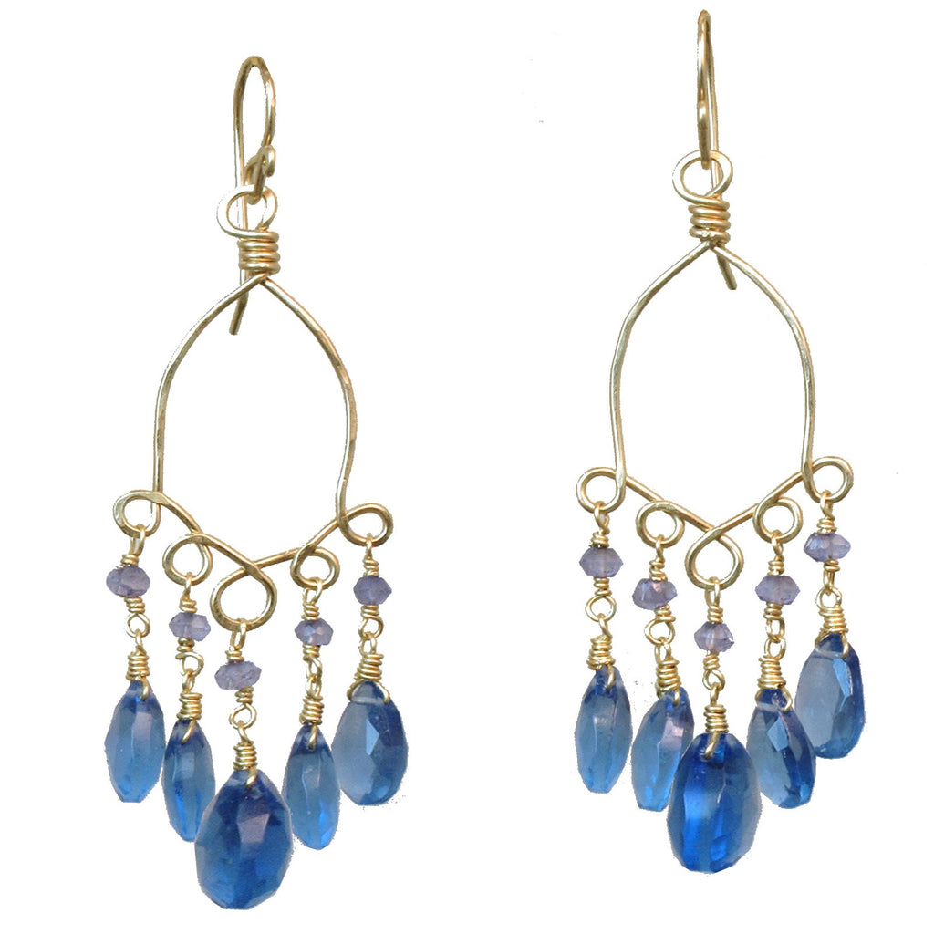 Hammered Drop Earrings with Blue Sapphire & London Blue Quartz - ClickThatClicks 