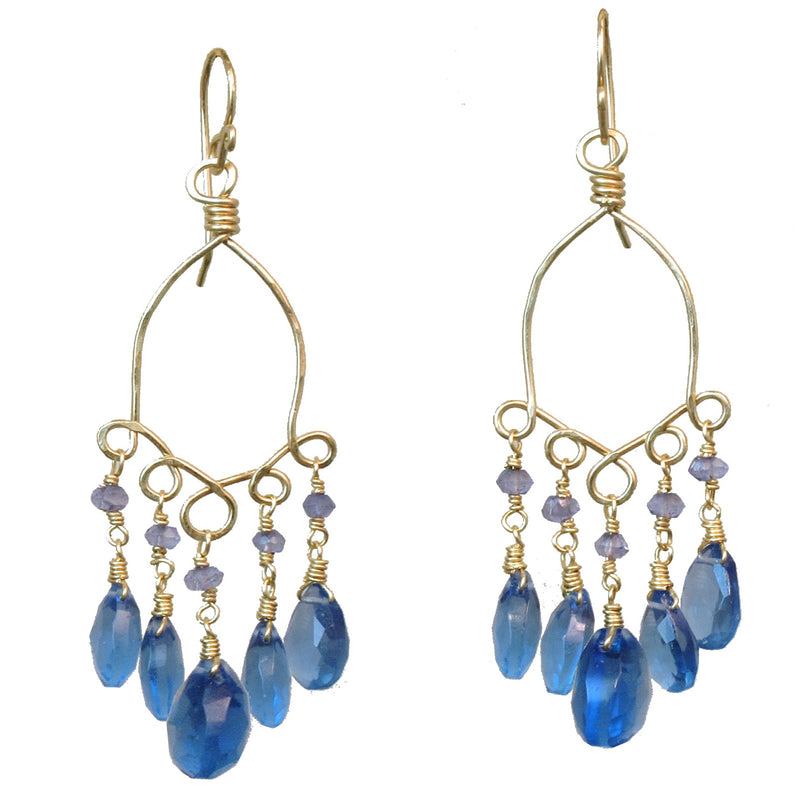 Hammered Drop Earrings with Blue Sapphire & London Blue Quartz - ClickThatClicks 