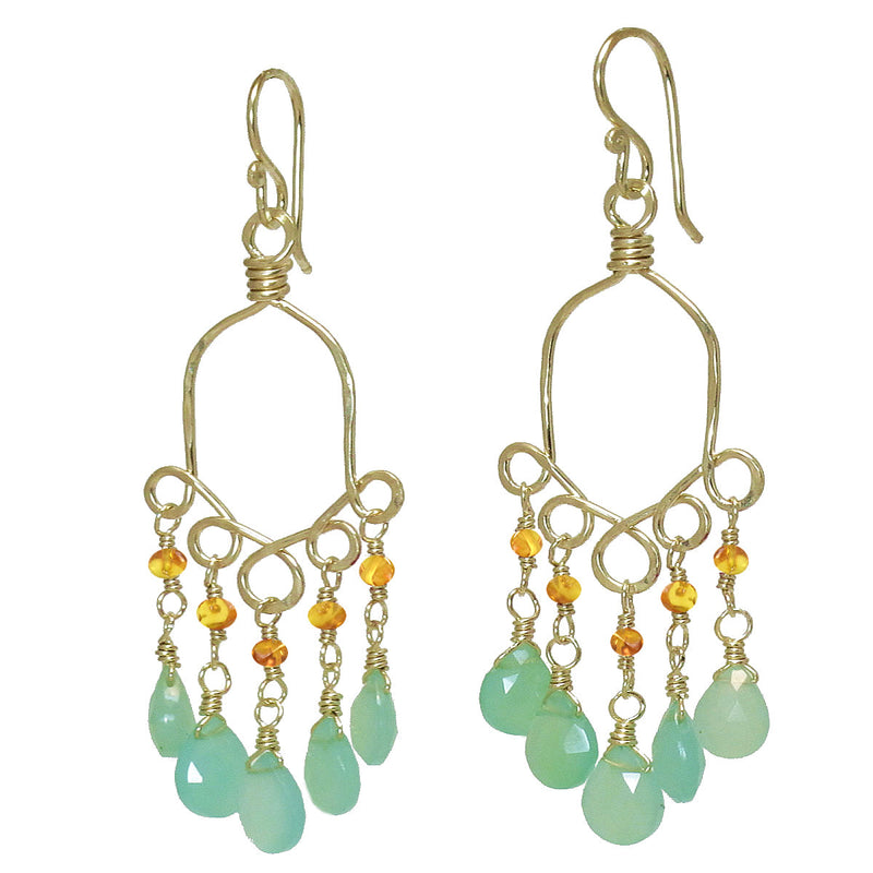 Hammered Half-Round Hoop Earrings with Mandarin Garnet & Chrysoprase - ClickThatClicks 