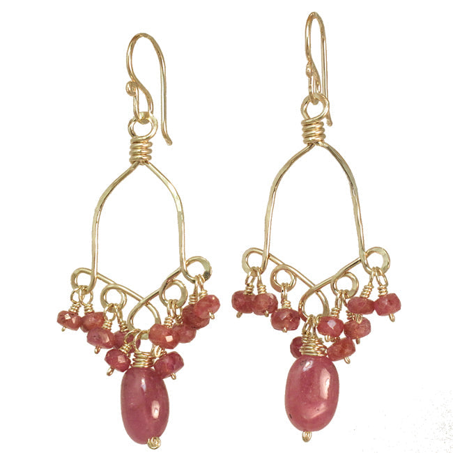 Hammered Half-Round Hoop Earrings with Pink Ruby & Sapphire - ClickThatClicks 