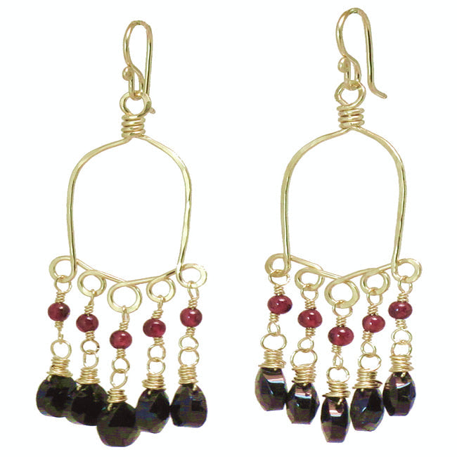 Hammered Drop Earrings with Rhodolite Garnet & Black Spinel - ClickThatClicks 