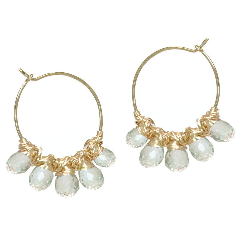 Hoop Earrings Wrapped with Green Amethyst