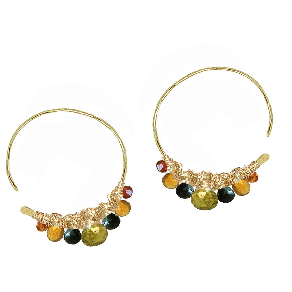 Mandarin Garnet, Smoky Quartz, Black Spinel & Vesuvianite  Open Hoop Earrings - ClickThatClicks 