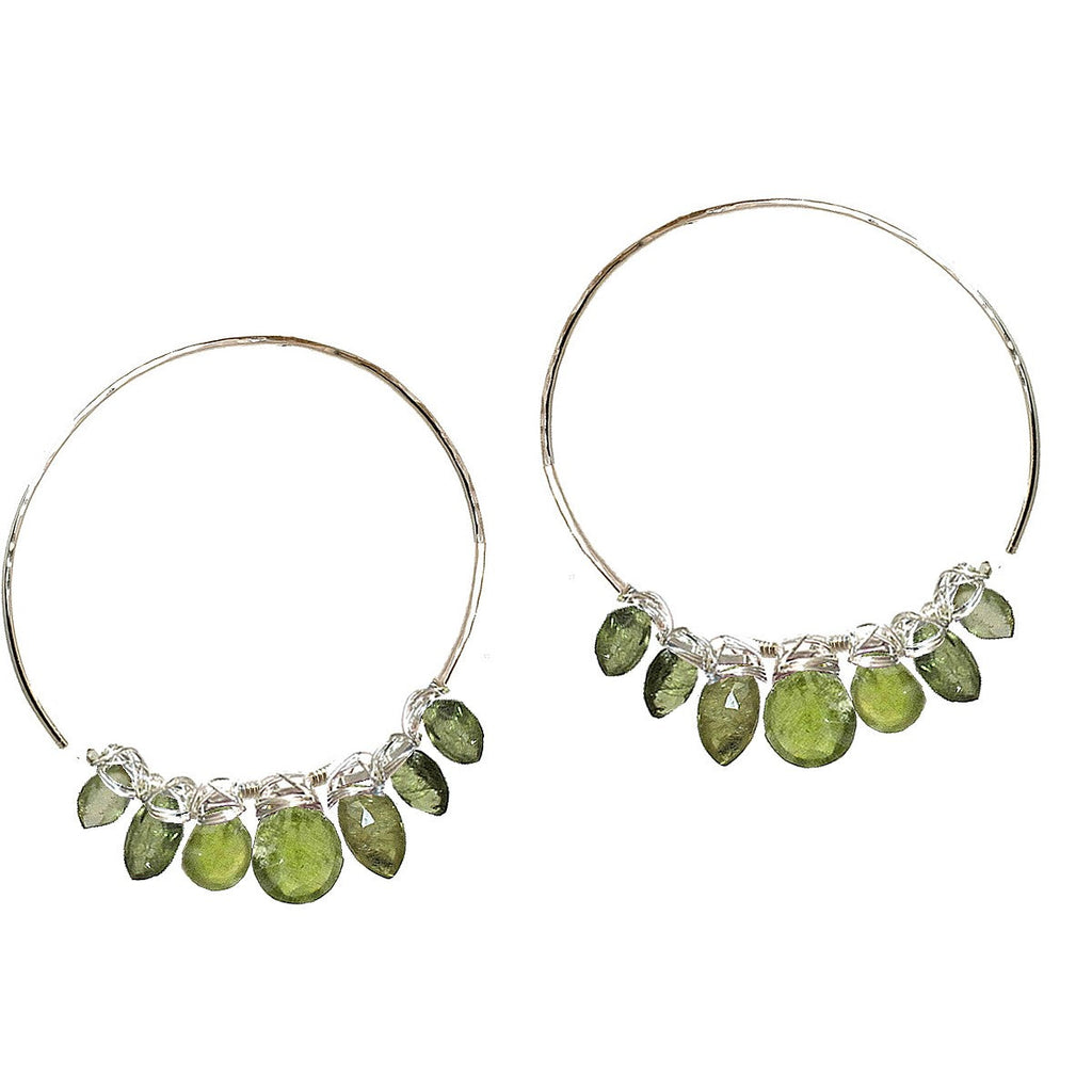 Green Garnet Hammered Open Hoops - ClickThatClicks 