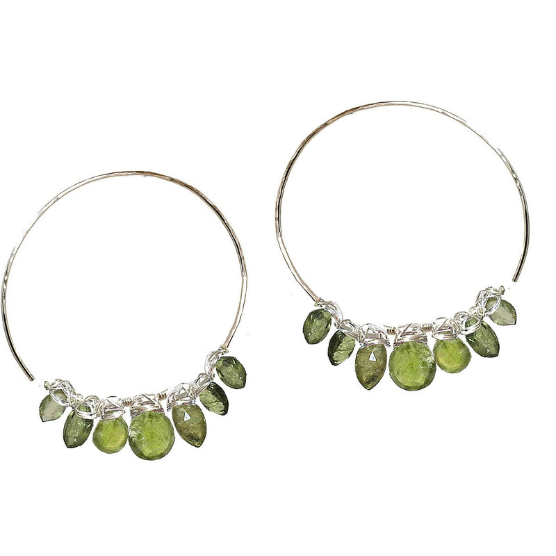 Green Garnet Hammered Open Hoops - ClickThatClicks 