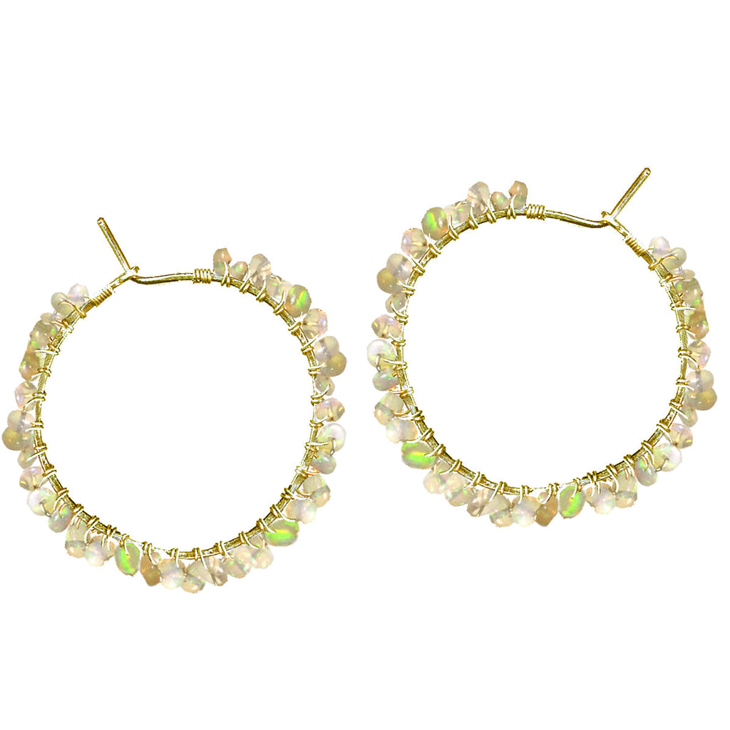 Ethiopian Welo Opal Hammered Hoops - ClickThatClicks 