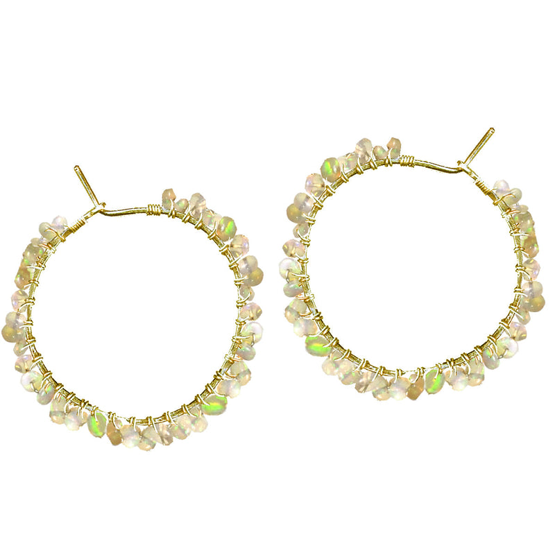 Ethiopian Welo Opal Hammered Hoops - ClickThatClicks 