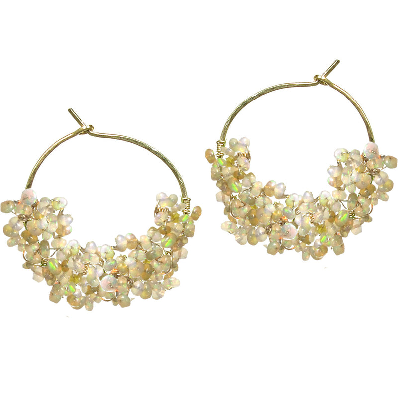 Ethiopian Welo Opal Hammered Hoops - ClickThatClicks 