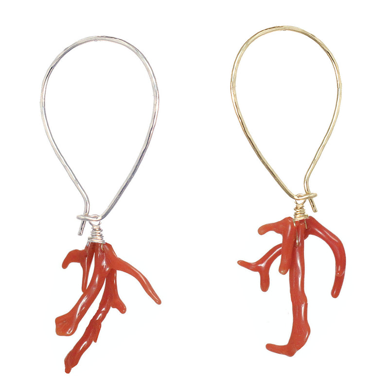 Red Coral Oval Hook Earrings - ClickThatClicks 