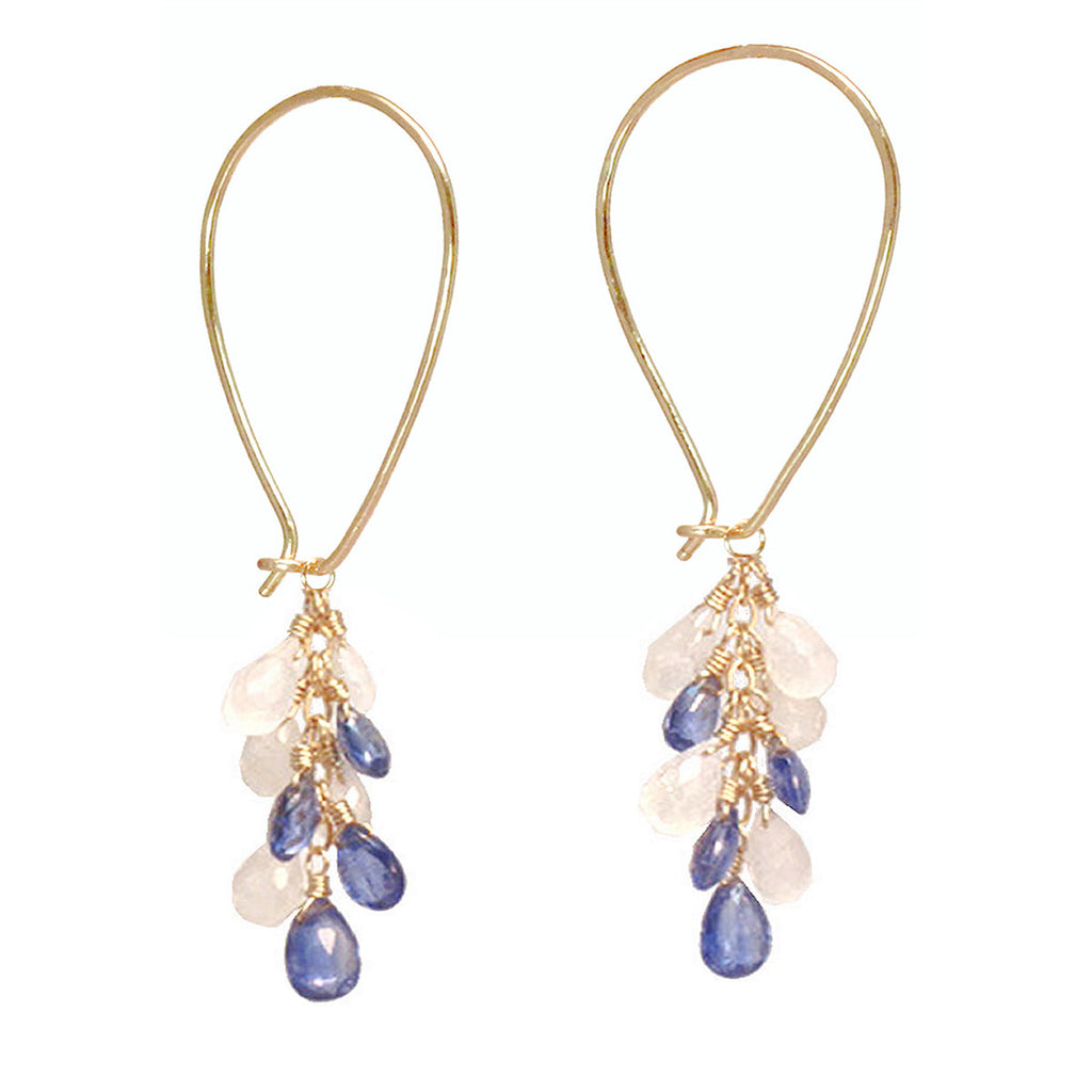 Moonstone & Iolite Long Earwires - ClickThatClicks 