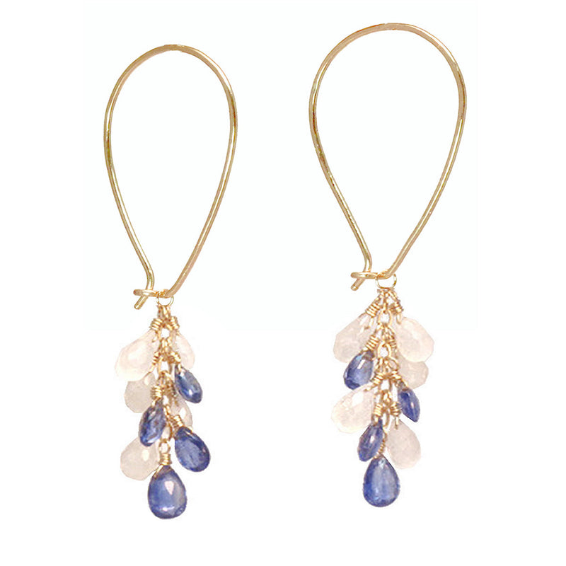 Moonstone & Iolite Long Earwires - ClickThatClicks 