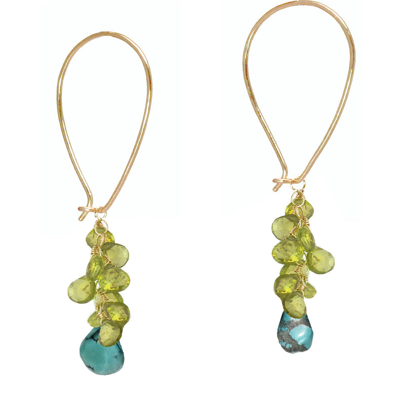 Vessonite & Turquoise Long Earwires - ClickThatClicks 