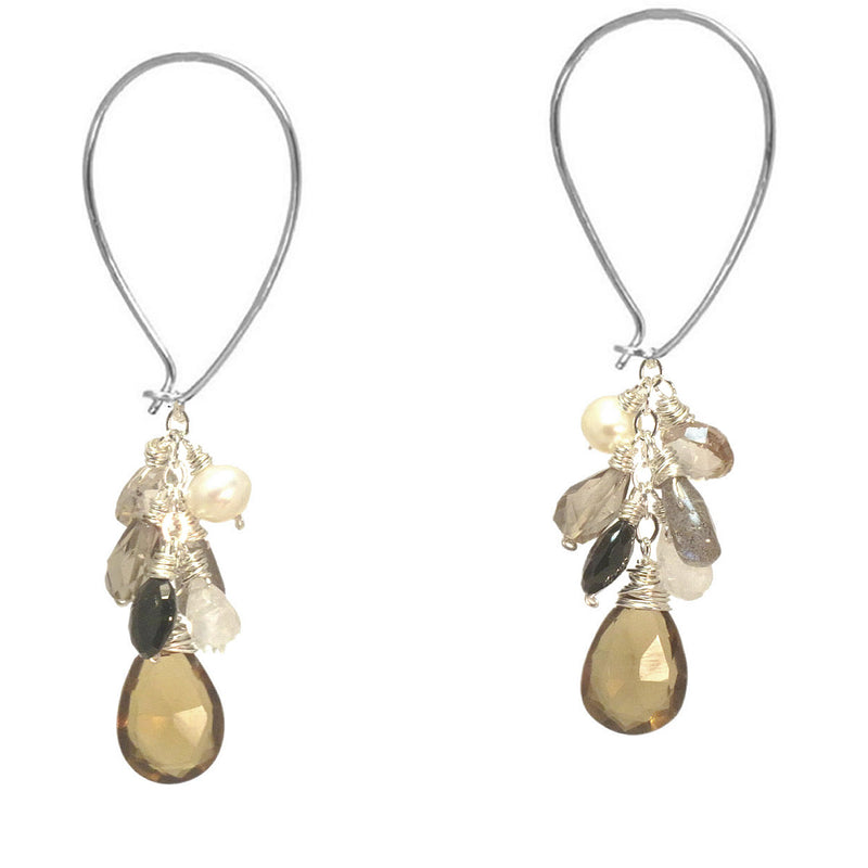 Pearl & Multi-Gem Cluster Long Earwires - ClickThatClicks 