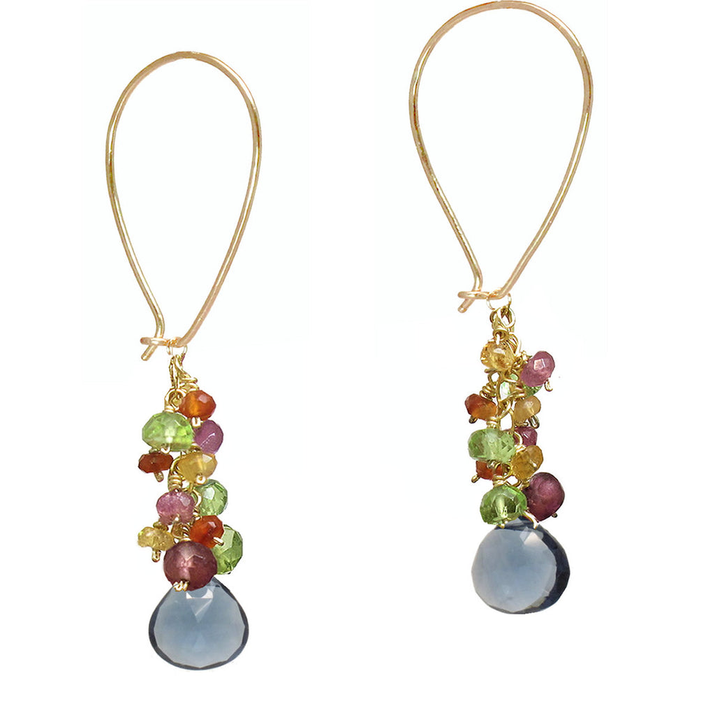 Pink Ruby, Citrine & London Blue Quartz Cluster Earwires - ClickThatClicks 