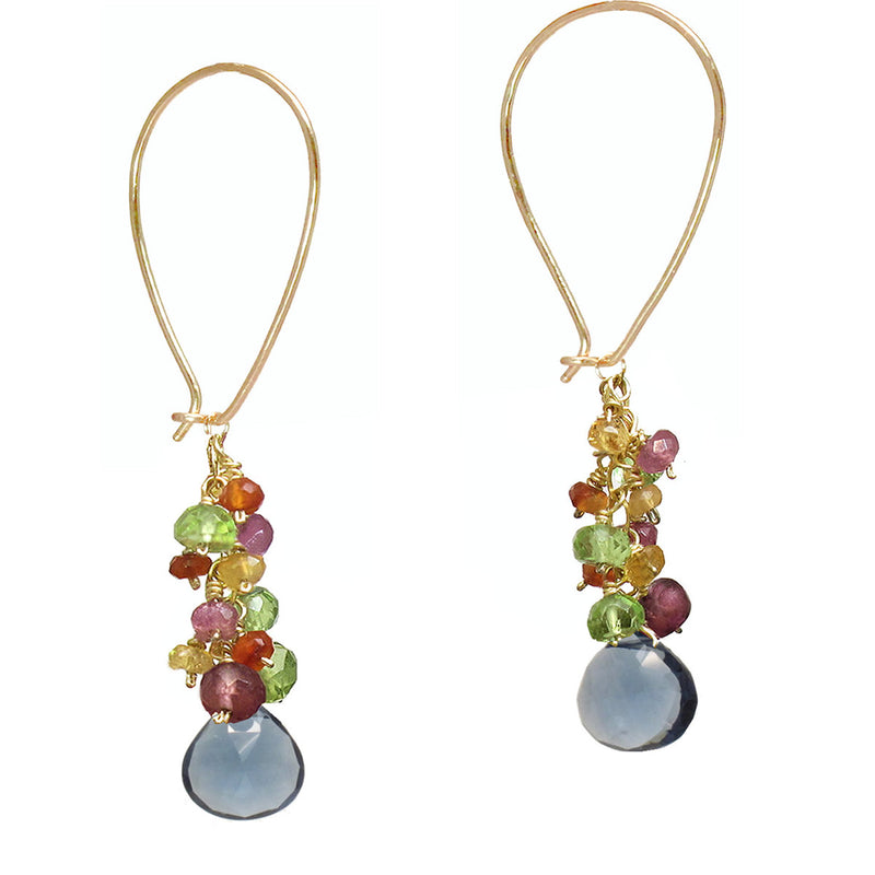 Pink Ruby, Citrine & London Blue Quartz Cluster Earwires - ClickThatClicks 