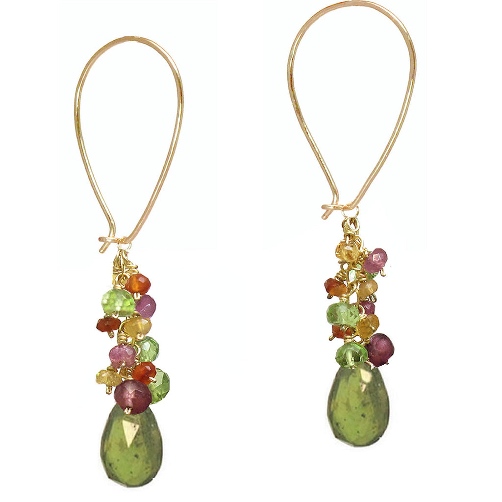 Pink Ruby, Citrine & Vessonite Cluster Long Earwires - ClickThatClicks 