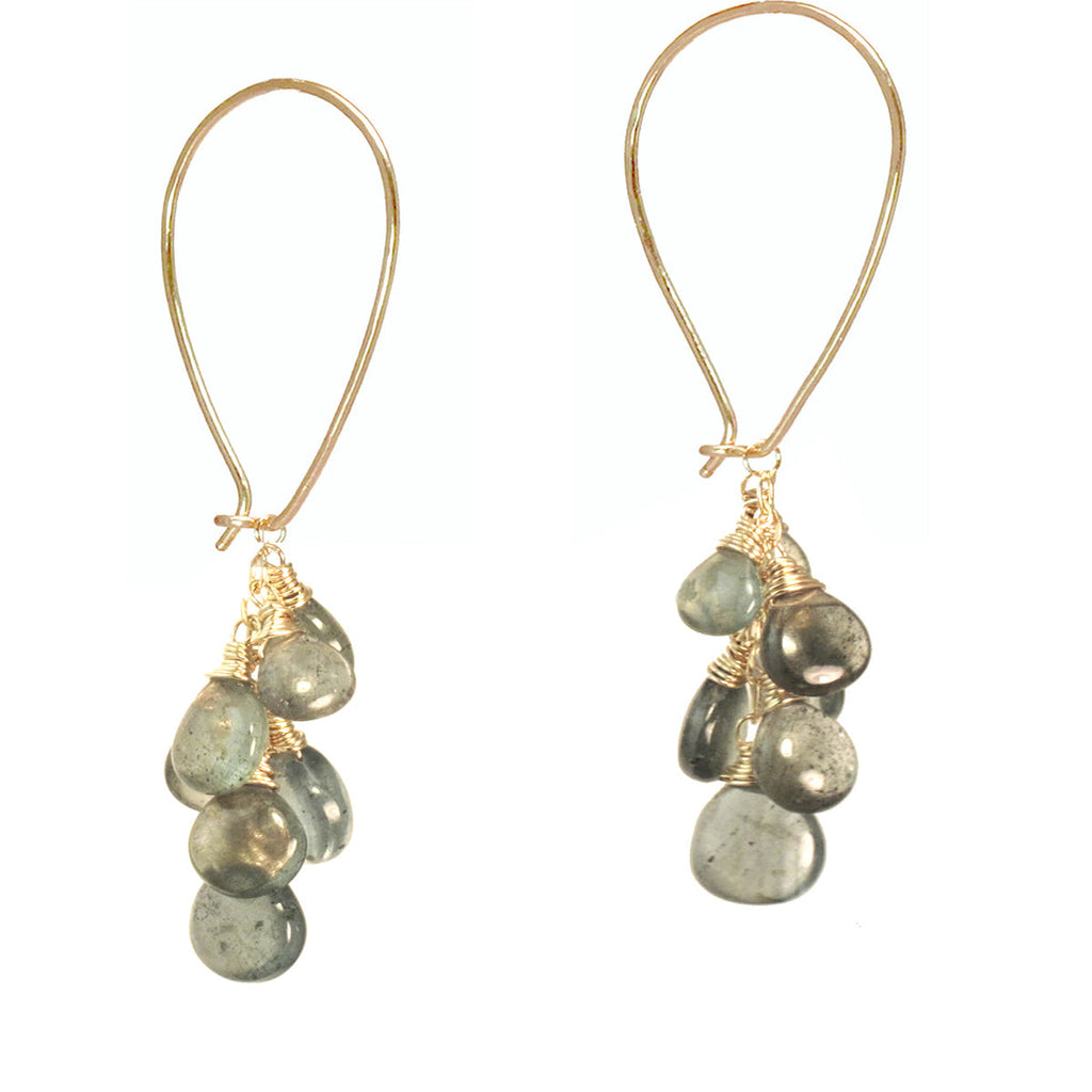 Moss Aquamarine Cluster Long Earwires - ClickThatClicks 