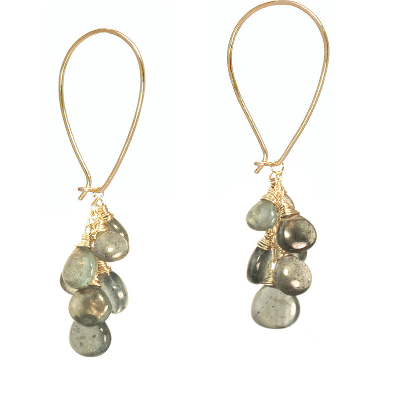 Moss Aquamarine Cluster Long Earwires - ClickThatClicks 