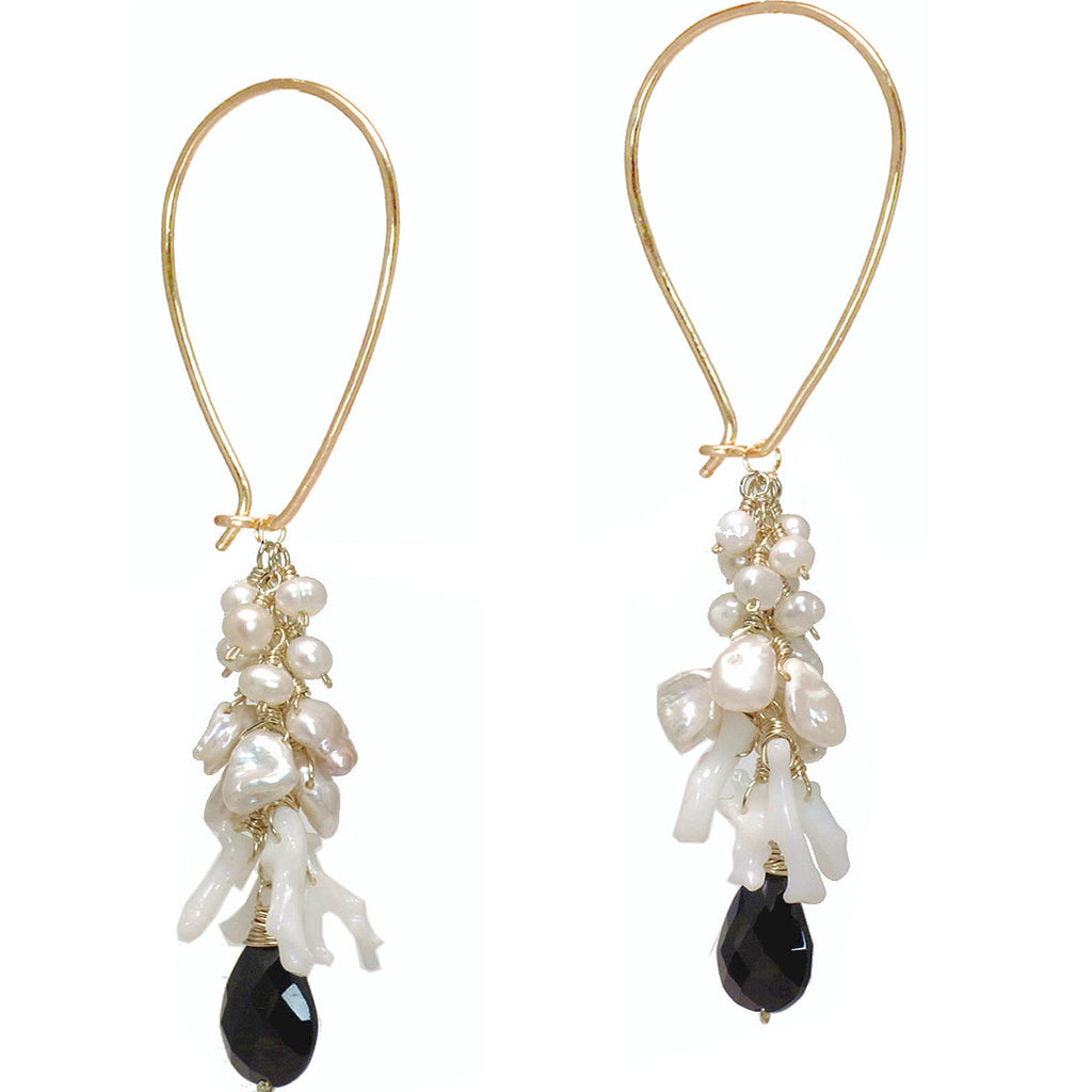 Pearl, Coral & Onyx Long Earwires - ClickThatClicks 