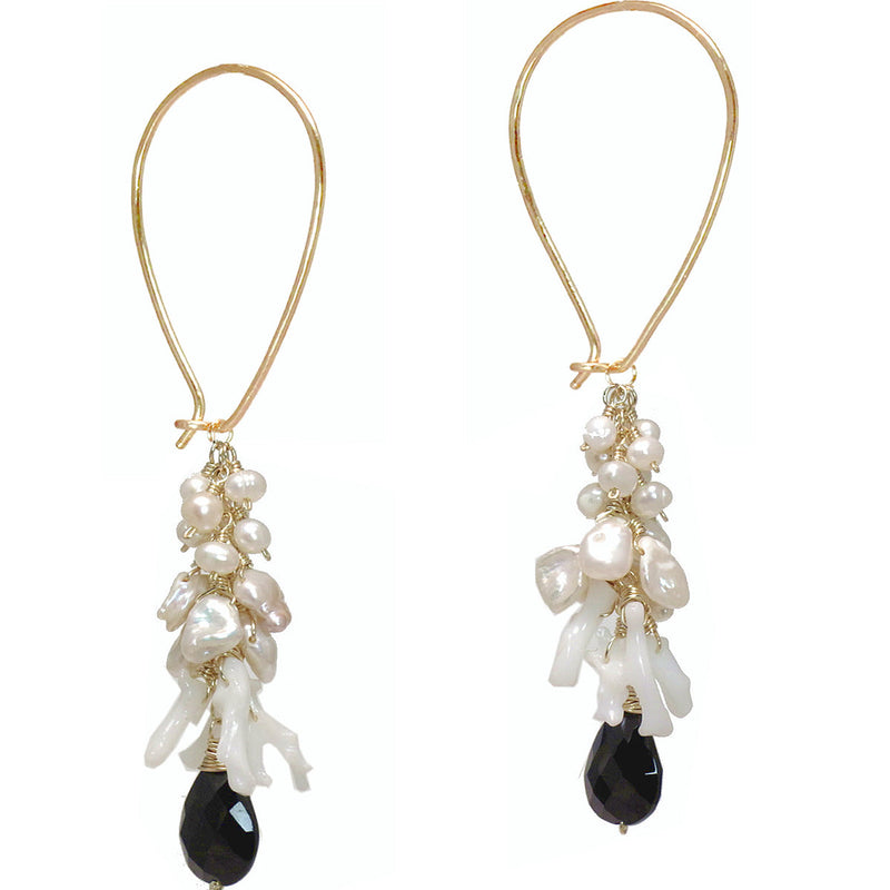 Pearl, Coral & Onyx Long Earwires - ClickThatClicks 