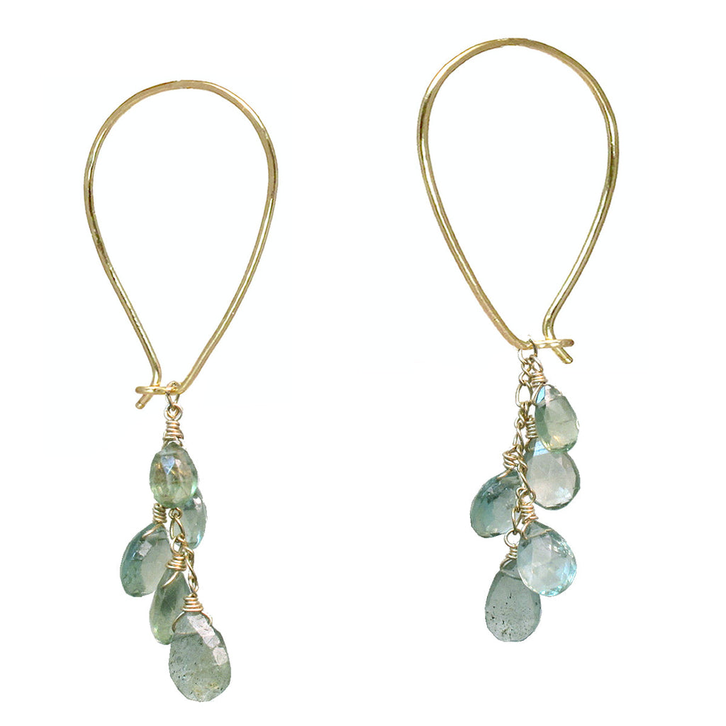 Hammered Hook Earrings with Green Apatite Cluster - ClickThatClicks 