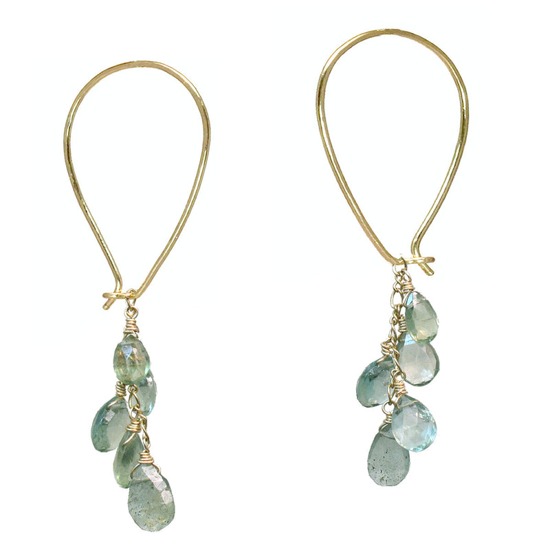 Hammered Hook Earrings with Green Apatite Cluster - ClickThatClicks 