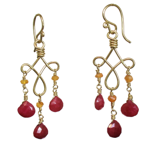 Carnelian & Ruby Hammered Wire Earrings