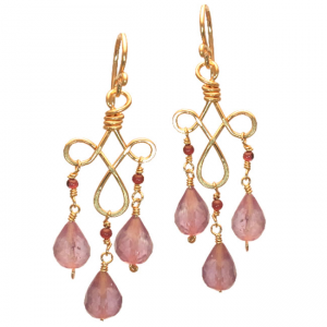 Garnet & Amethyst Hammered Wire Earrings