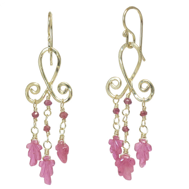 Pink Sapphire Hammered Wire Earrings