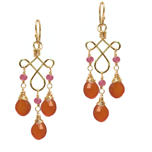 Pink Spinel & Carnelian Curled Wire Earrings