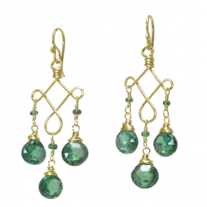 Hammered Filigree Emerald CZ Earrings