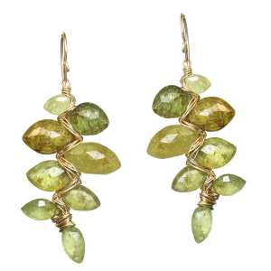 Handcrafted Wrapped Green Garnet Branch Earrings