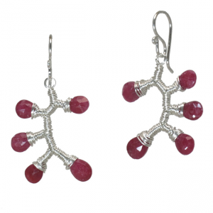 Gemstone Wrapped Branch Earrings – Ruby