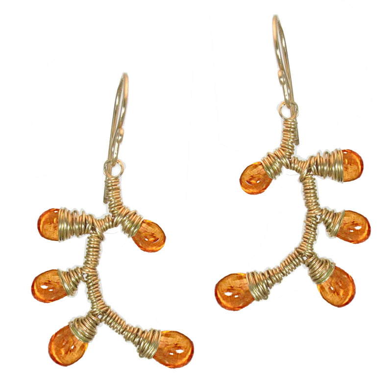 Gemstone Wrapped Branch Earrings – Mandarin Garnet