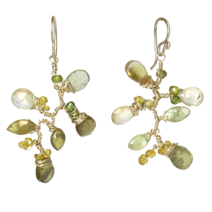 Gemstone Wrapped Branch Earrings – Orange Sapphire & Green Garnet